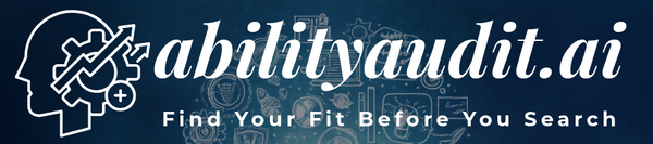 Logo and branding for abilityaudit.ai with a dark blue background and white text. Ability Audit - AI-Driven Interview Practice
Unlock your true career potential with AI-driven interview practice & assessments
