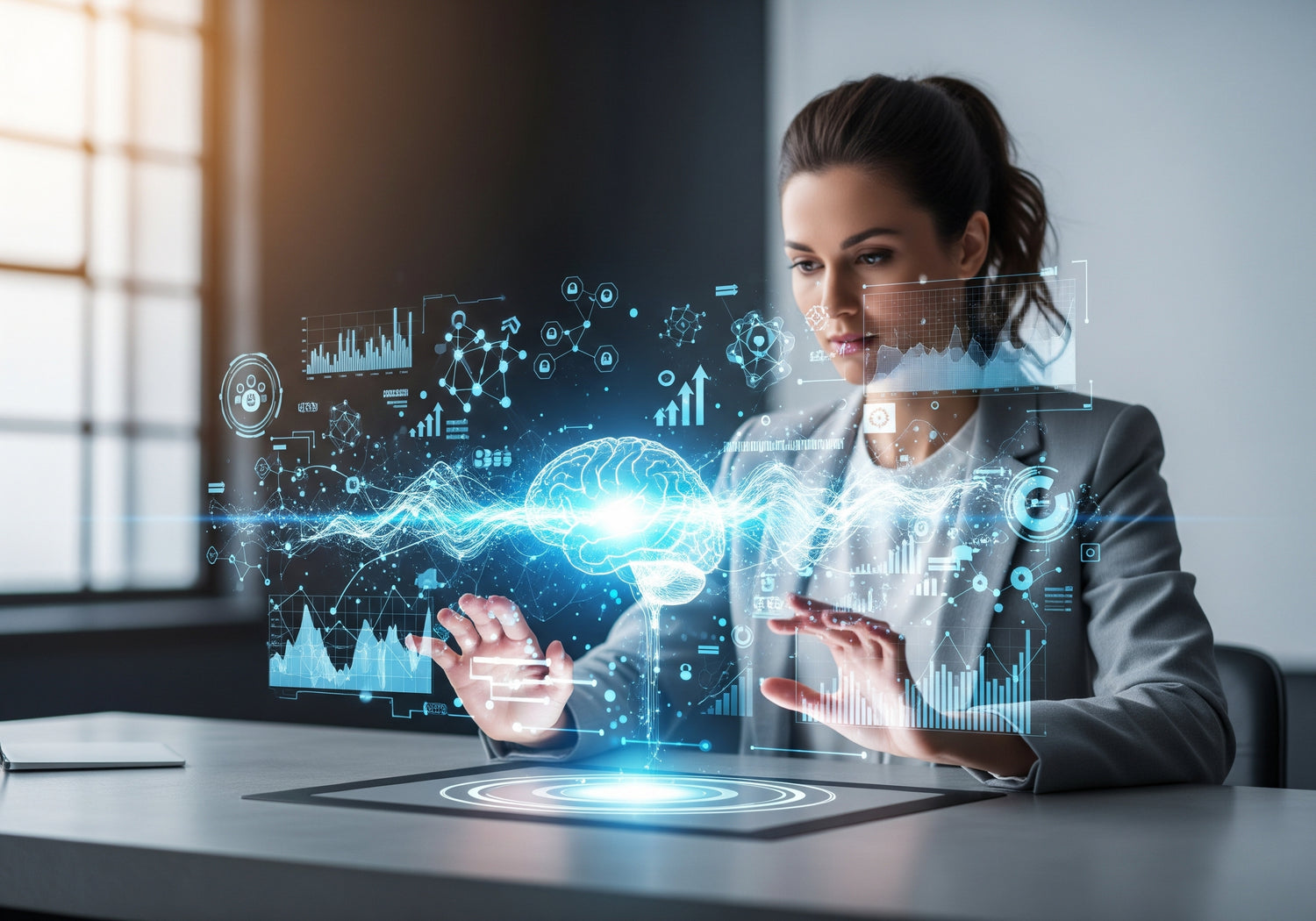 Woman interacting with futuristic digital interfaces in a modern office setting. Ability Audit All Jobs - AI-Driven Interview Practice. Find Your Fit Before You Search. Order Your Assessment Now.